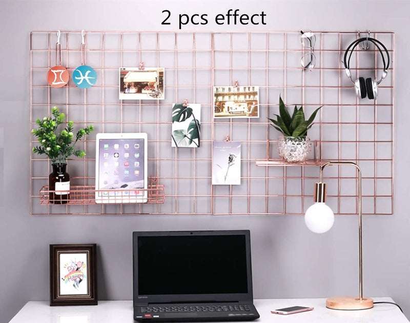 GRIDYMEN Multifunction Electroplated Bling Metal Mesh Grid Panel, Wall Photo Artwork Display and Organizer for College Dorm Living Room, Pack of 1 Pcs, 23.6" x 23.6", Rose Gold - Image 4